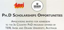 TERI and Deakin University Ph.D Scholarships