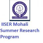 IISER Mohali Summer Research Program 2019